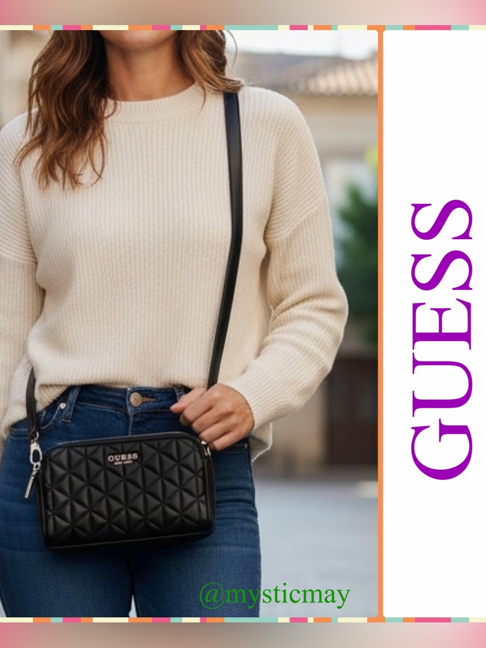 Women’s GUESS Jet Black Quilted Faux Leather Crossbody Purse